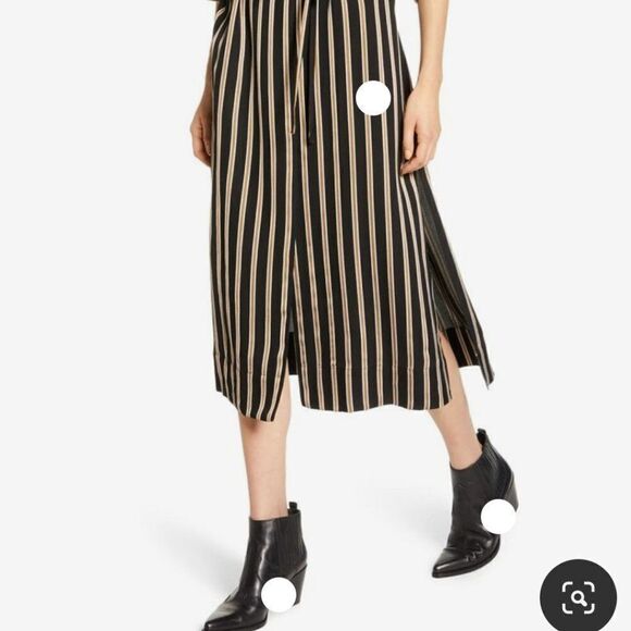 7 For All Mankind Large Striped Midi Dress MIDNIGHT NAVY/GOLD/WHITE STRIPES NWT - Picture 3 of 9